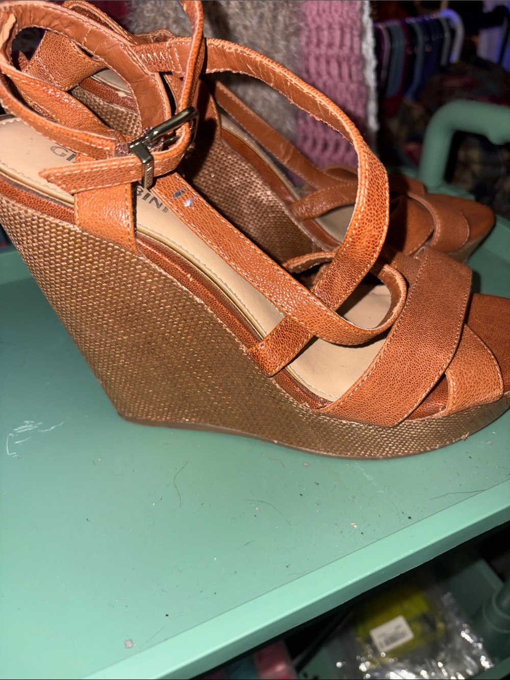 Gianni Bini Tan Strappy Wedge Sandals
